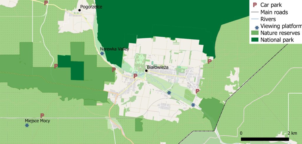 Białowieża village area map