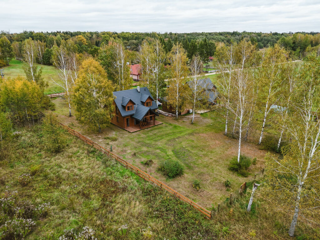 Aerial view of Corncrake Cottage and the surrounding meadow